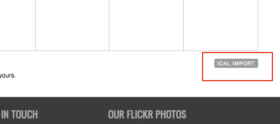 The sync link for iCal and Google Cal on the bottom right corner of the page