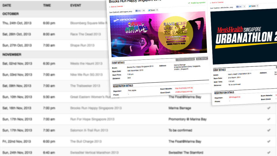 Singapore Running Calendar 2012 - What's up